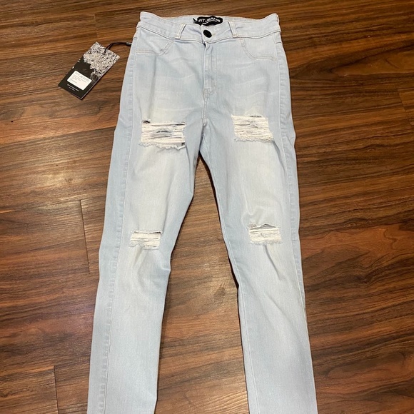 Fit Jeans 4 Hole Ripped High Waisted Jeans VINTAGE BLUE Size Small - Picture 4 of 12